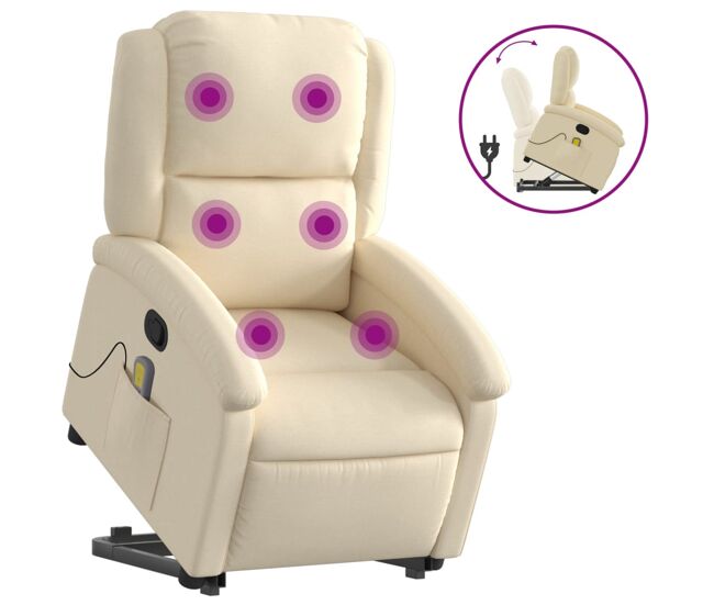 Vidaxl silla de masaje reclinable de pie de tela color crema