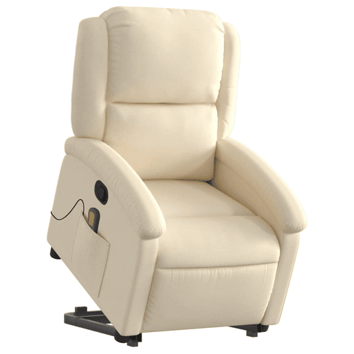 vidaXL Poltrona elevatória de massagens tecido cor creme vidaXL Poltrona elevatória de massagens tecido cor creme
