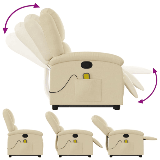 vidaXL Poltrona elevatória de massagens tecido cor creme vidaXL Poltrona elevatória de massagens tecido cor creme