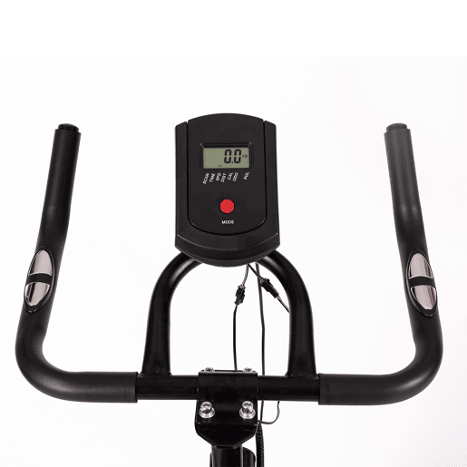 Bicicleta de spinning robusta para treinos intensos.