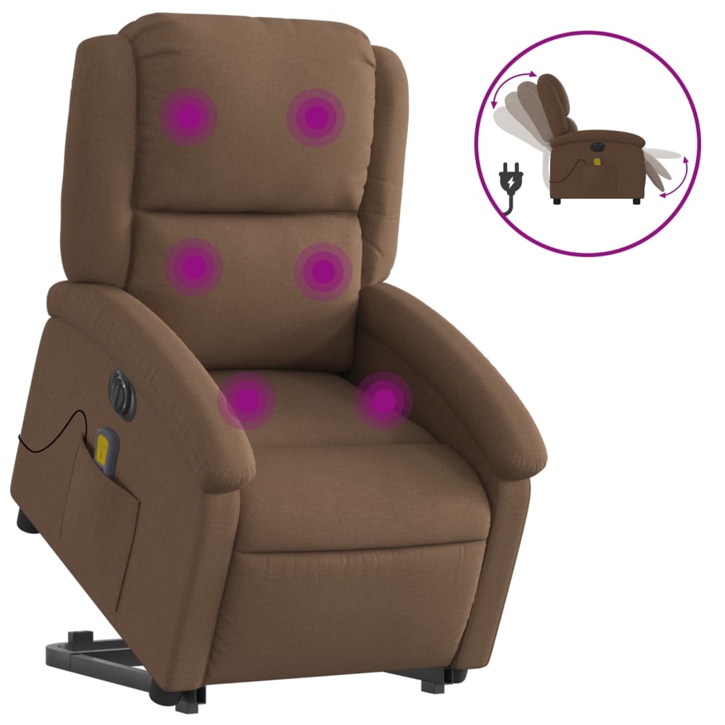 Vidaxl sillón de masaje eléctrico reclinable elevable tela marrón