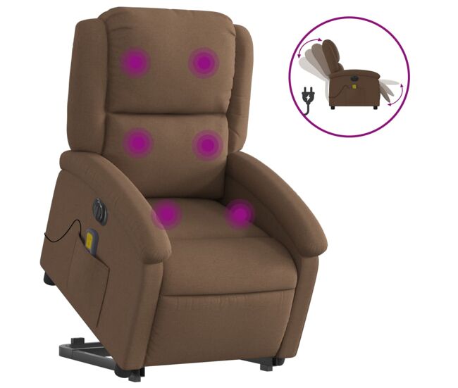 Vidaxl sillón de masaje eléctrico reclinable elevable tela marrón