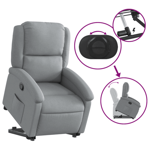 vidaXL Poltrona reclinável elevatória tecido cinzento-claro vidaXL Poltrona reclinável elevatória tecido cinzento-claro