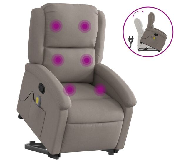Vidaxl sillón reclinable de masaje elevable tela gris taupé