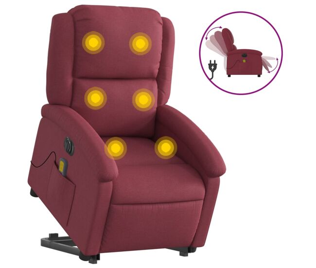 Vidaxl sillón de masaje elevable eléctrico tela rojo tinto
