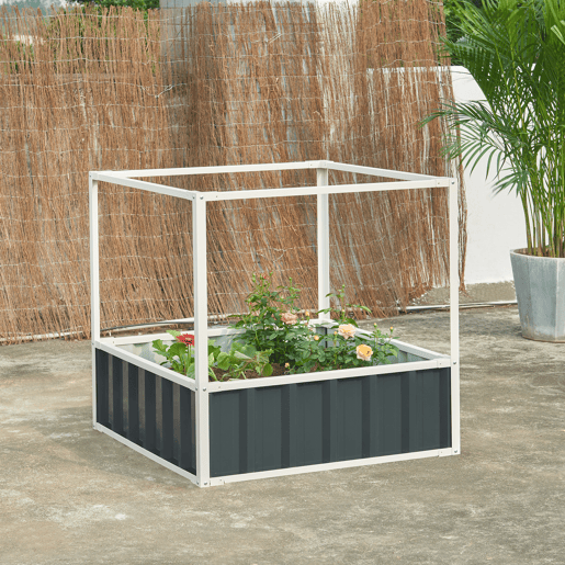 Huerta urbana alta Alblasserdam com rede de aço 90x90x88cm - Antracite en.casa