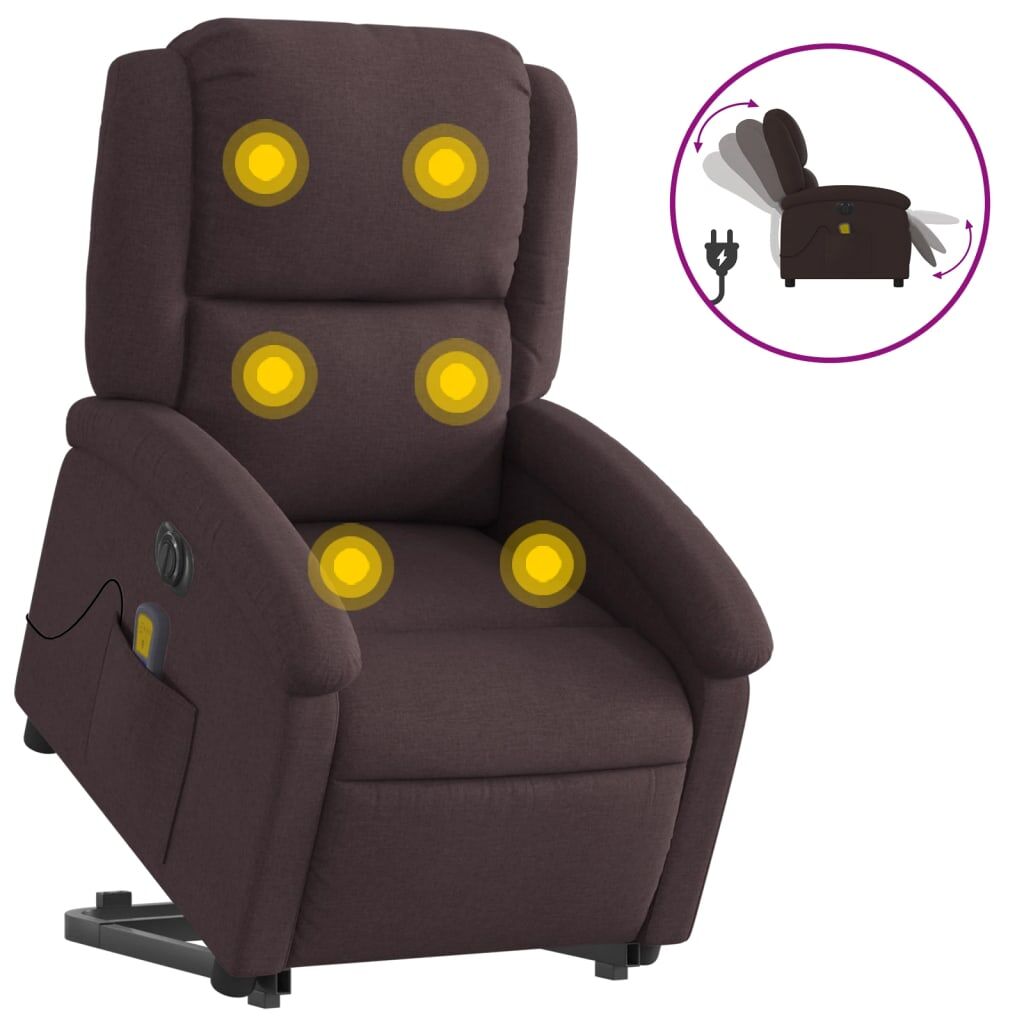 Vidaxl sillón masaje eléctrico reclinable elevable tela marrón oscuro