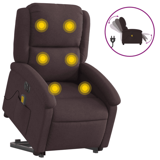 vidaXL Poltrona elétrica elevatória massagens tecido castanho-escuro
