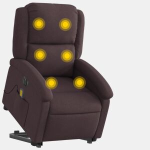 vidaXL Poltrona elétrica elevatória massagens tecido castanho-escuro