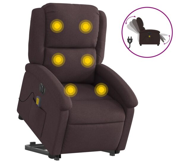 Vidaxl sillón masaje eléctrico reclinable elevable tela marrón oscuro