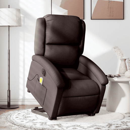 vidaXL Poltrona elétrica elevatória massagens tecido castanho-escuro