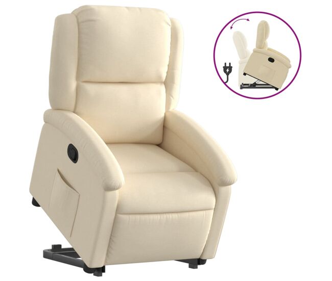 Vidaxl sillón reclinable elevable de tela color crema