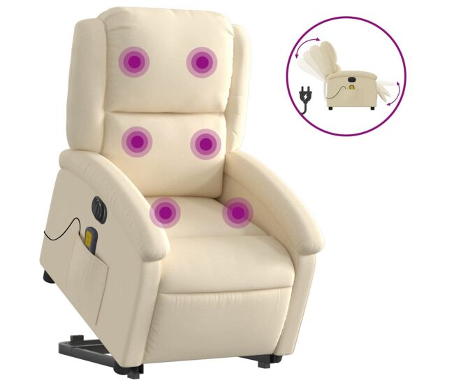 Vidaxl sillón de masaje eléctrico reclinable elevable tela crema