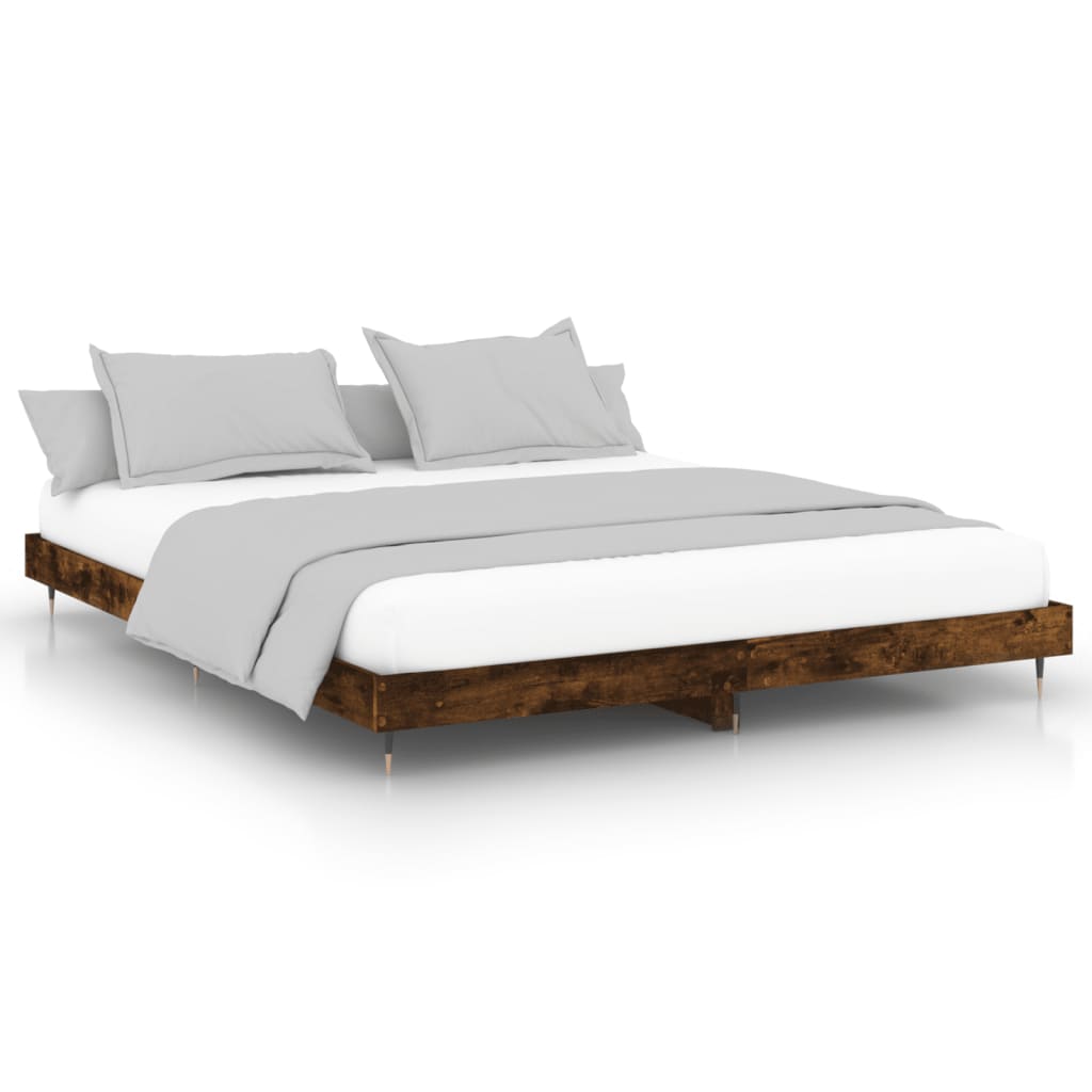 estructura de cama madera contrachapada roble ahumado 100x200cm