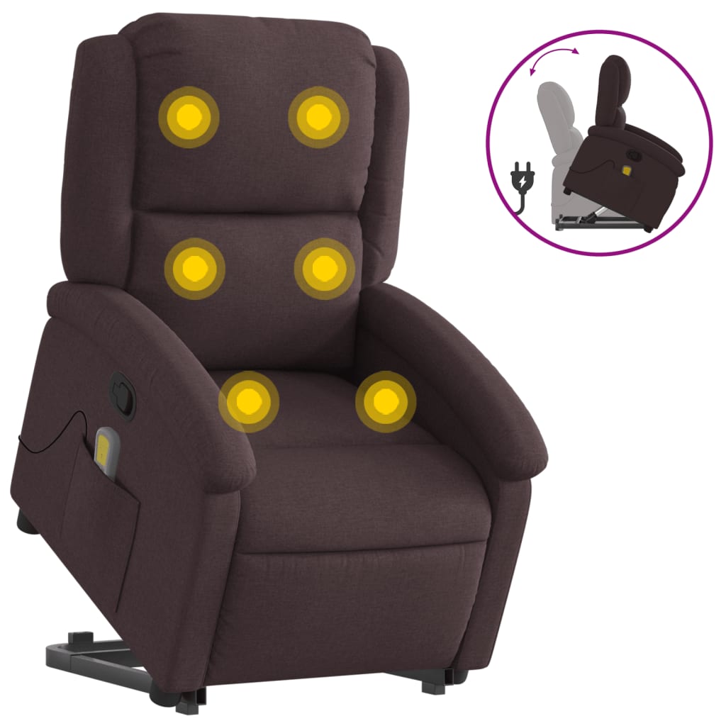 Vidaxl silla de masaje reclinable de pie de tela marrón oscuro