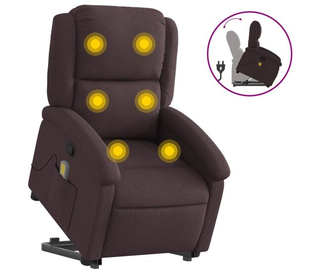 Vidaxl silla de masaje reclinable de pie de tela marrón oscuro