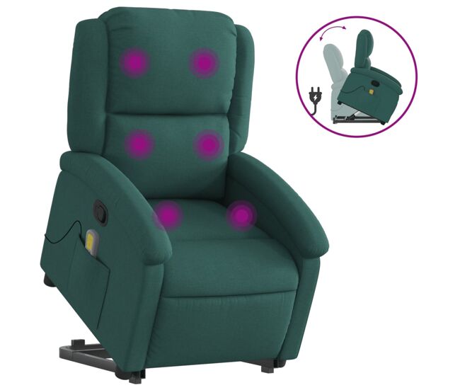 Vidaxl silla de masaje reclinable de pie de tela verde oscura