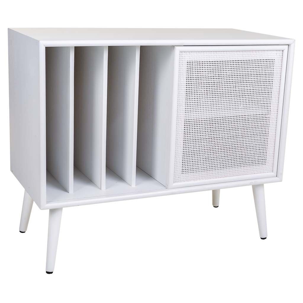 Mueble bajo de madera y rejilla