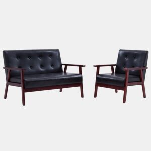 vidaXL Conjunto de sofás 2 pcs couro artificial preto