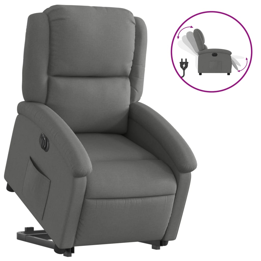 Vidaxl sillón eléctrico reclinable elevable de tela gris oscuro
