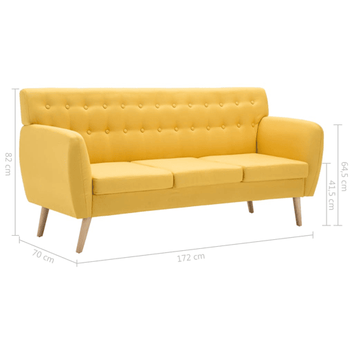 vidaXL Sofá de 3 lugares estofos de tecido 172x70x82 cm amarelo