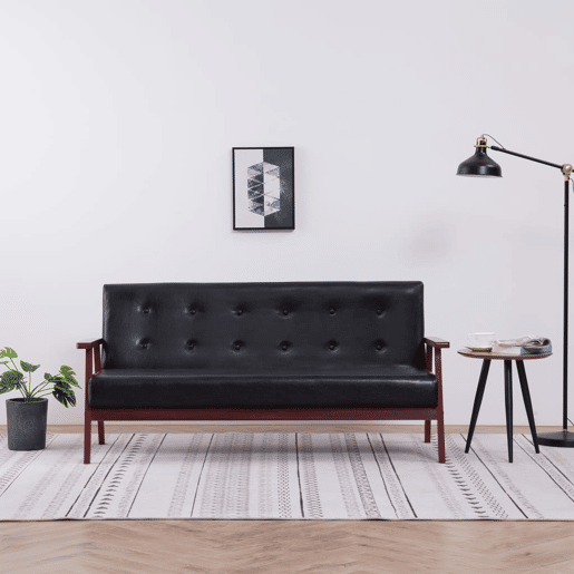 vidaXL Sofá de 3 lugares couro artificial preto