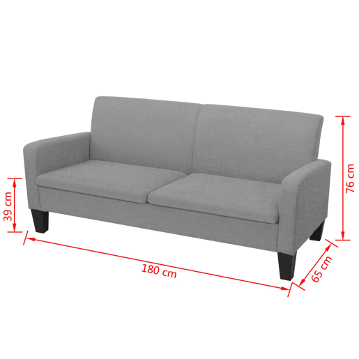 vidaXL Sofá de 3 lugares 180x65x76 cm cinzento-claro
