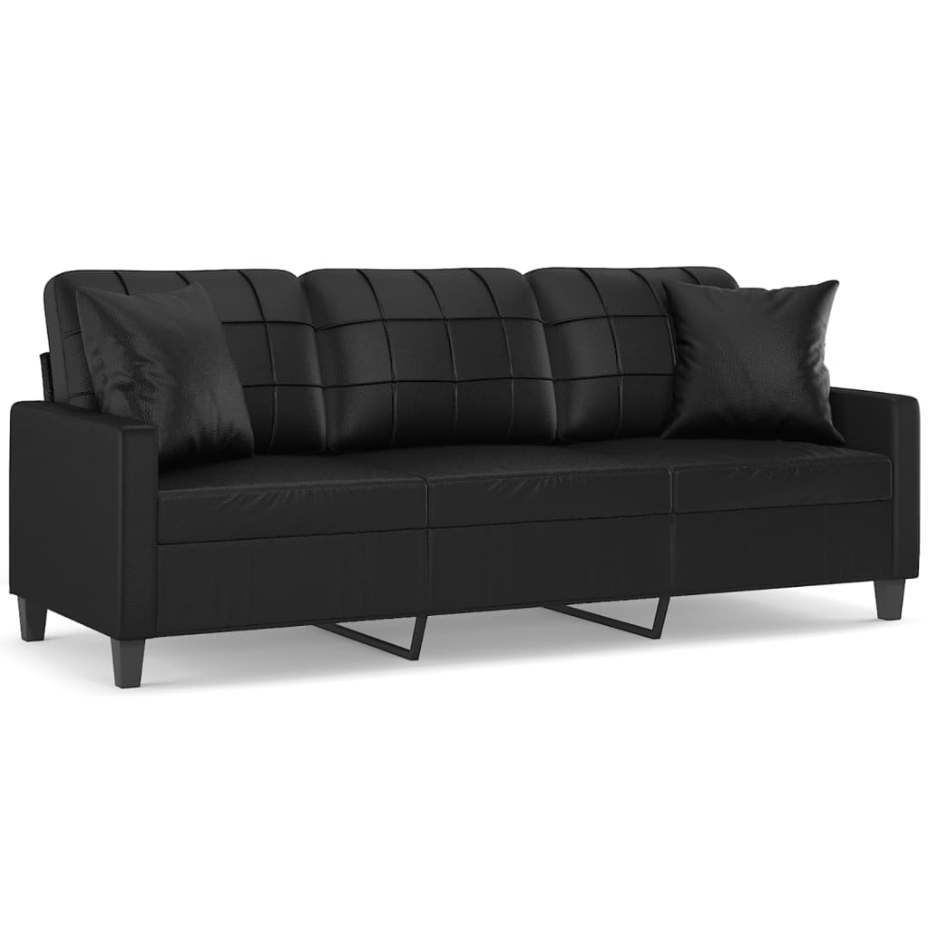 Vidaxl sofá de 3 plazas con cojines cuero sintético negro 180 cm