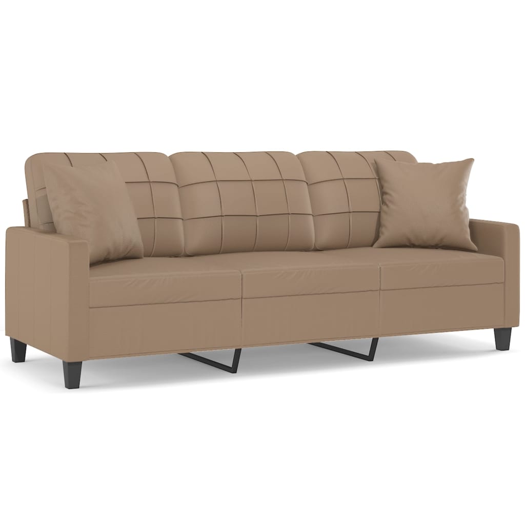 Vidaxl sofá de 3 plazas con cojines cuero sintético capuchino 180 cm