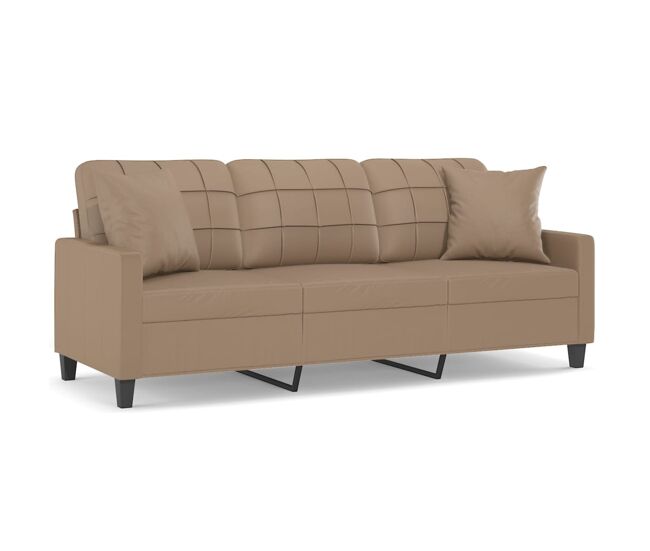 Vidaxl sofá de 3 plazas con cojines cuero sintético capuchino 180 cm