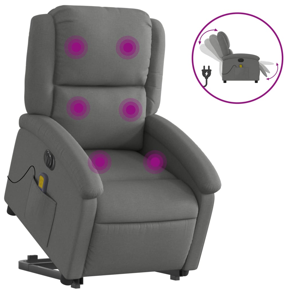 Vidaxl sillón de masaje eléctrico reclinable elevable tela gris oscuro