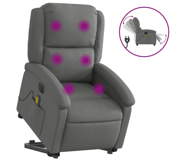 Vidaxl sillón de masaje eléctrico reclinable elevable tela gris oscuro