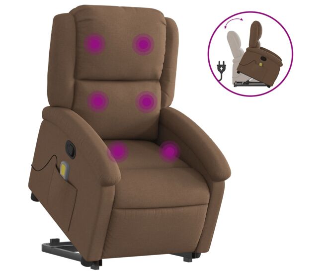 Vidaxl silla de masaje reclinable de pie de tela marrón