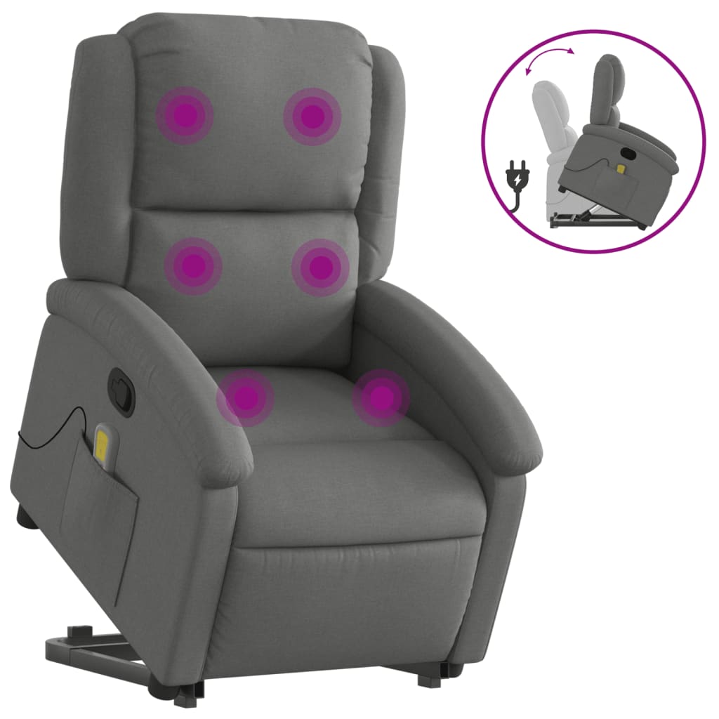 Vidaxl silla de masaje reclinable de pie de tela gris oscuro