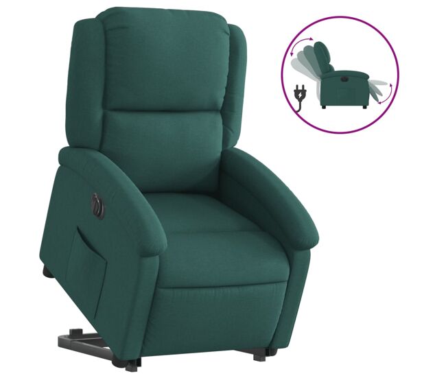 Vidaxl sillón eléctrico reclinable elevable de tela verde oscuro