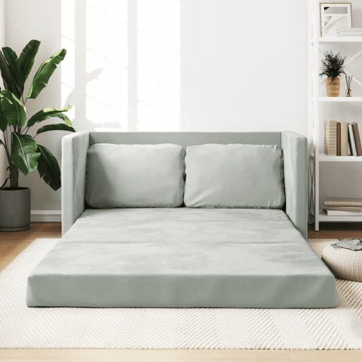 vidaXL Sofá-cama sem pés 122x204x55 cm veludo cinzento-claro vidaXL Sofá-cama sem pés 122x204x55 cm veludo cinzento-claro