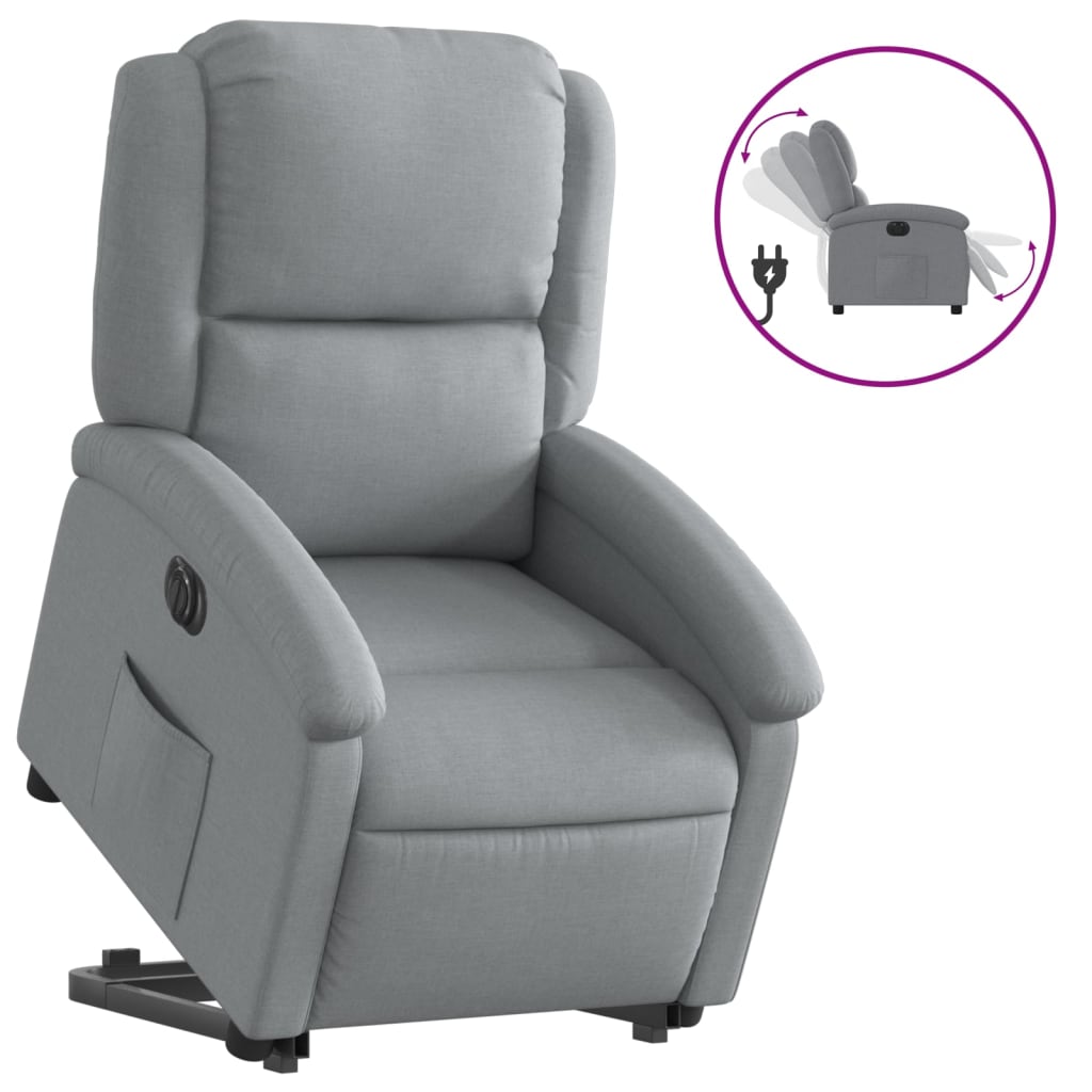 Vidaxl sillón eléctrico reclinable elevable de tela gris claro
