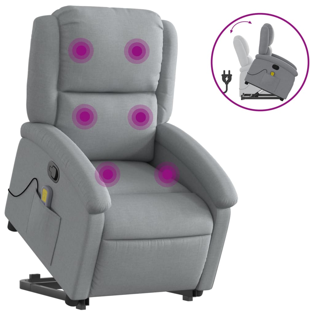 Vidaxl sillón de masaje reclinable de pie de tela gris claro