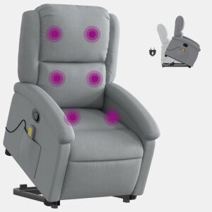 vidaXL Poltrona reclinável massagens tecido cinzento-claro