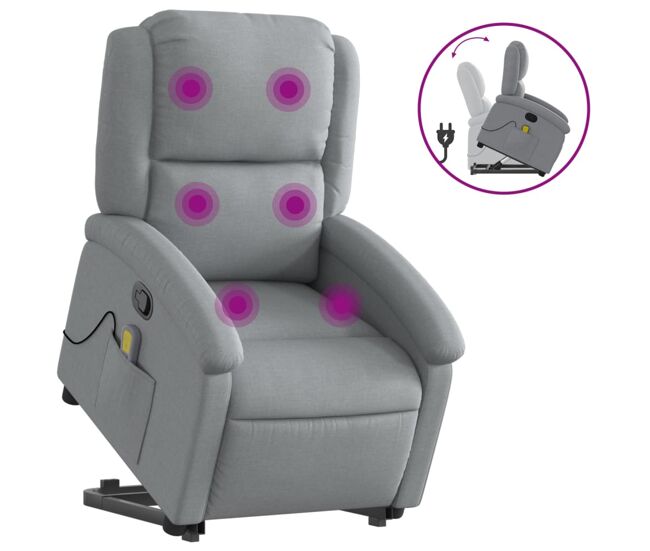 Vidaxl sillón de masaje reclinable de pie de tela gris claro