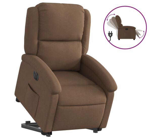 Vidaxl sillón eléctrico reclinable elevable de tela marrón