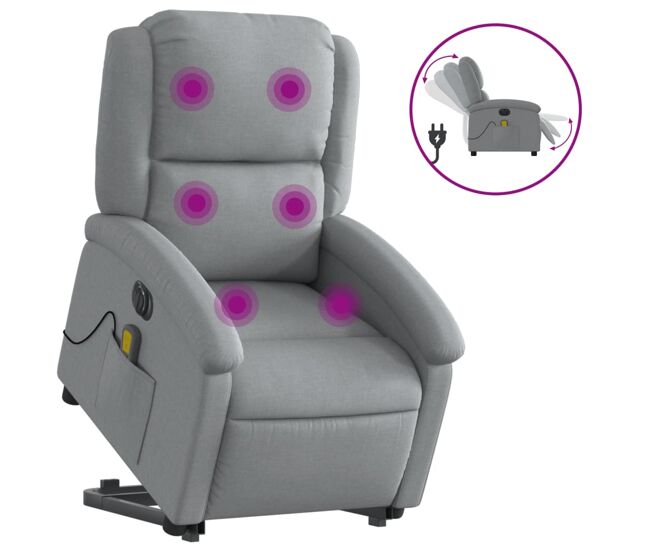 Vidaxl sillón de masaje eléctrico reclinable elevable tela gris claro