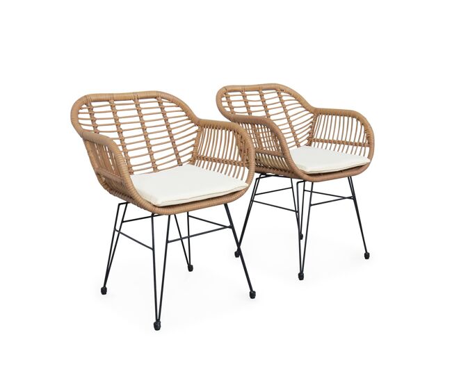 Sillón de resina de bambú y efecto metálico, set de 2 - 66x55.5x82 cm
