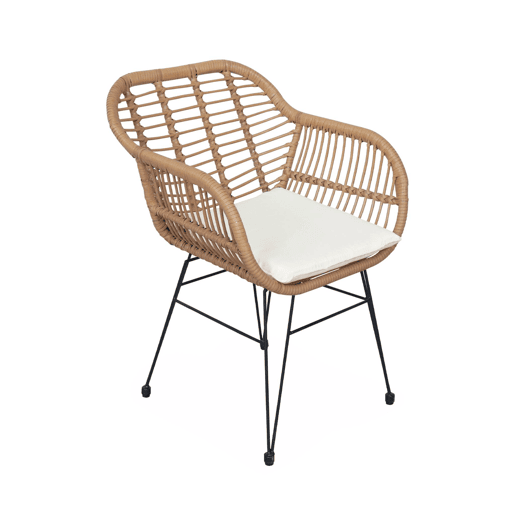 Cadeirão em resina e metal com efeito rattan, set de 2, Wondama, Beige, 66x55.5x82 cm