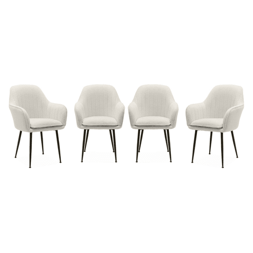 Cadeirão boucle com pernas de metal, set de 4, Shella boucle, Boucle branco, 57x59x84.5 cm