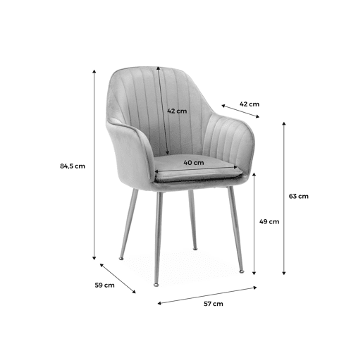Cadeirão boucle com pernas de metal, set de 4, Shella boucle, Boucle branco, 57x59x84.5 cm
