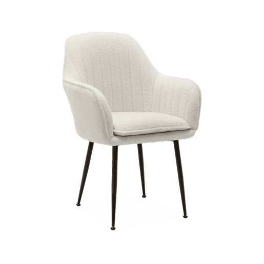 Cadeirão boucle com pernas de metal, set de 4, Shella boucle, Boucle branco, 57x59x84.5 cm
