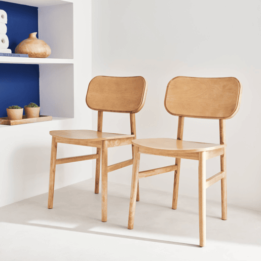 Cadeira de madeira hevea, set de 2, Olympie, Natural, 52x45x80 cm