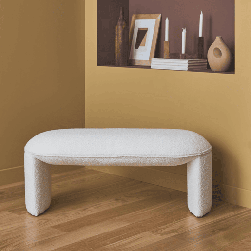 Banco encaracolado ou cabeceira de cama, Shawn, Creme, 100x44x41 cm