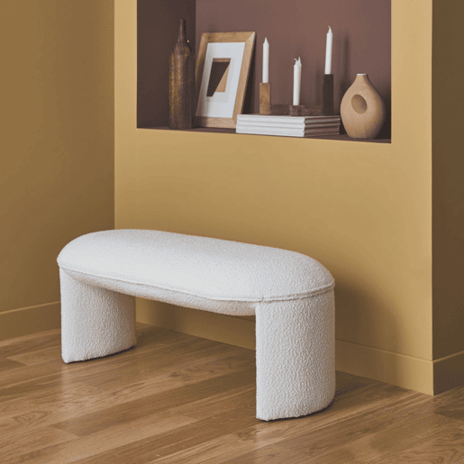 Banco encaracolado ou cabeceira de cama, Shawn, Creme, 100x44x41 cm
